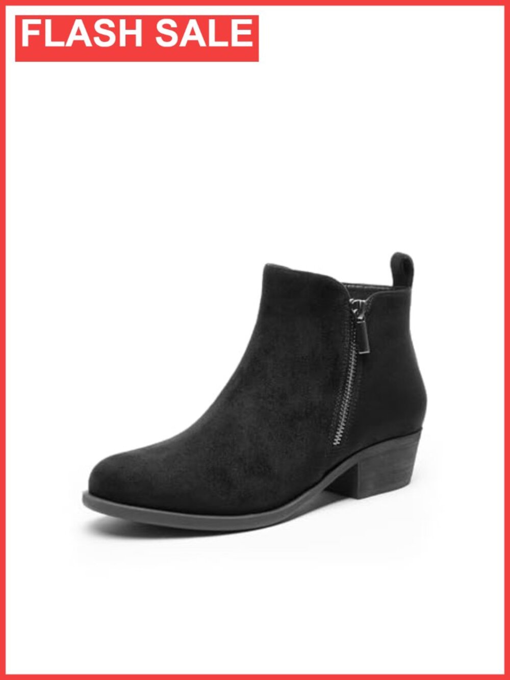 Women's Ankle Boots Faux Suede Low Chunky Heel Booties Dual Zipper